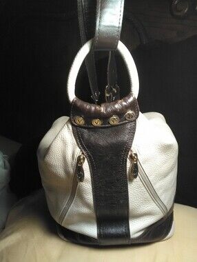EXC. VALENTINA LEATHER CREAN & Dark Brown Satchel Bag SOFT BEAUTY